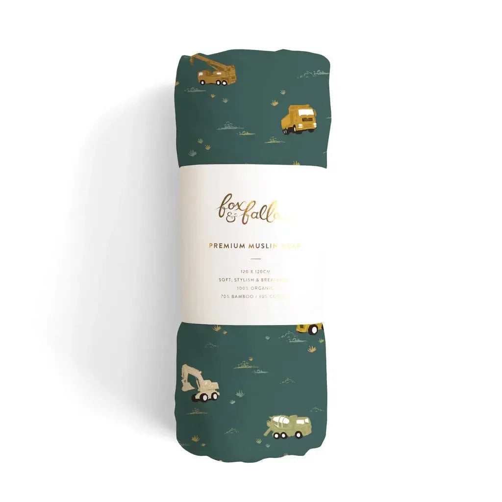 Dinos/Trucks Organic Muslin Wrap Set-Fox And Fallow-Lima & Co