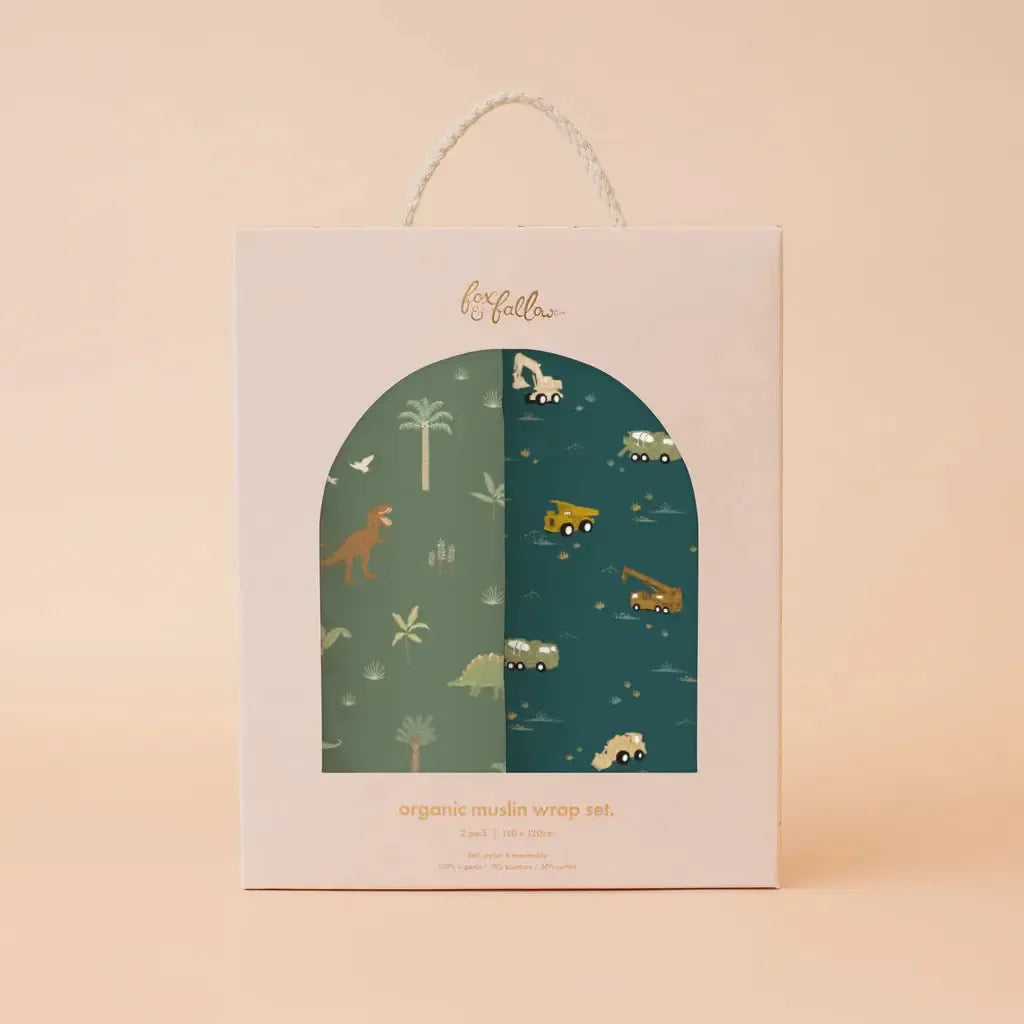Dinos/Trucks Organic Muslin Wrap Set-Fox And Fallow-Lima & Co
