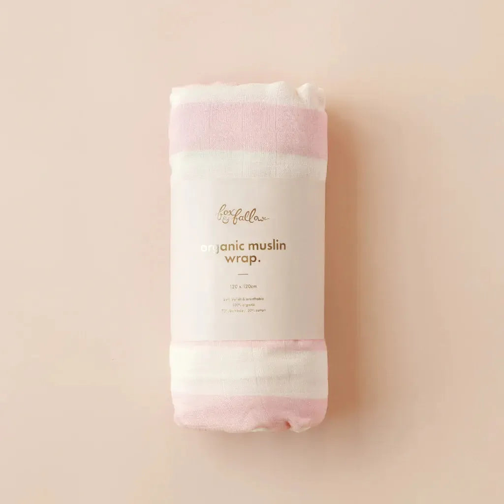 Dusty Roses/Petal Stripe Organic Muslin Wrap Set-Fox And Fallow-Lima & Co