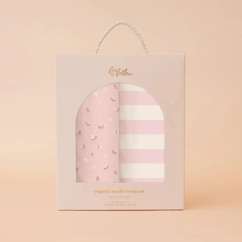 Dusty Roses/Petal Stripe Organic Muslin Wrap Set-Fox And Fallow-Lima & Co