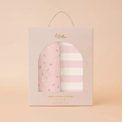 Dusty Roses/Petal Stripe Organic Muslin Wrap Set-Fox And Fallow-Lima & Co