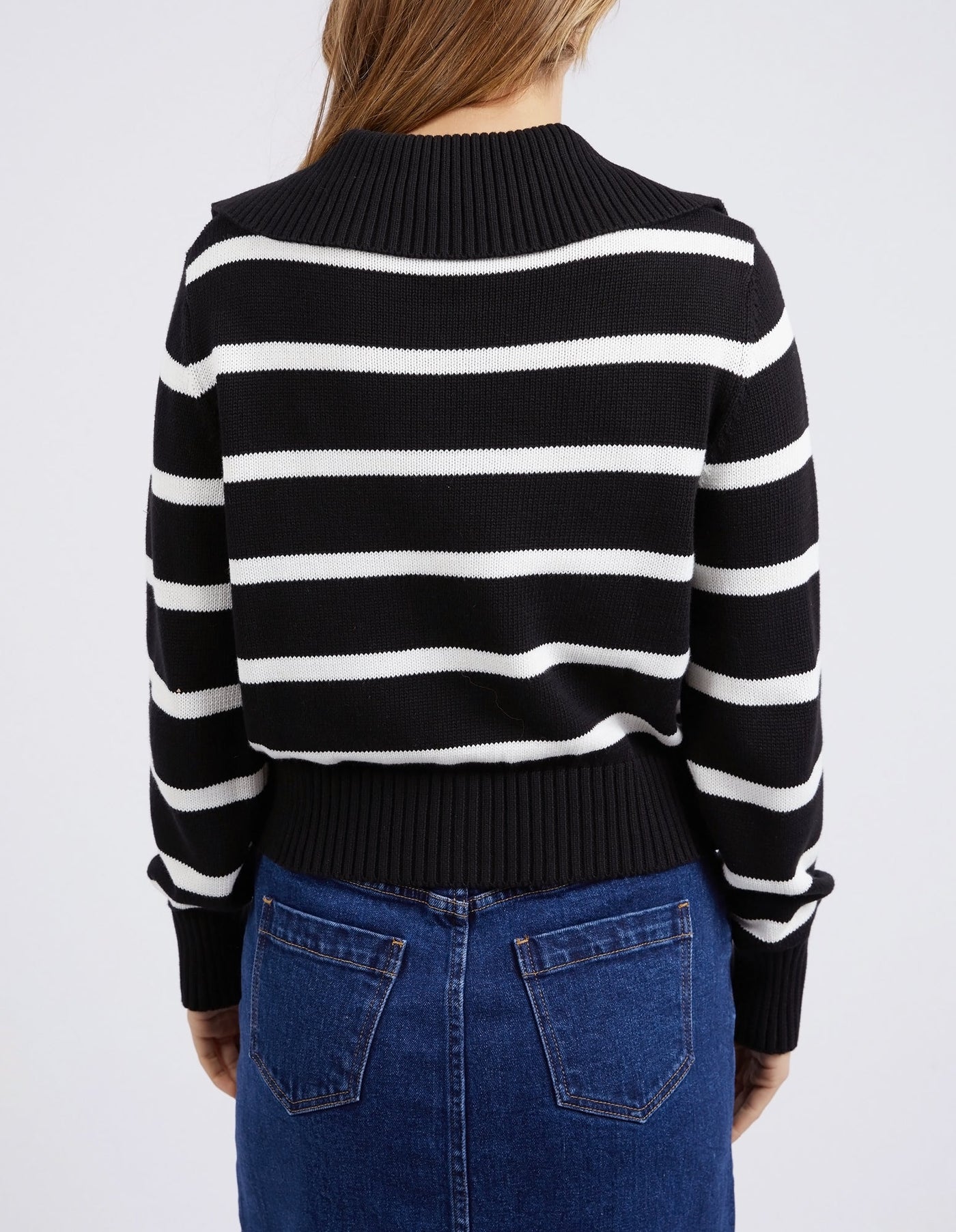 Effie Polo Knit - Black w White Stripe-Foxwood-Lima & Co