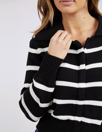 Effie Polo Knit - Black w White Stripe-Foxwood-Lima & Co