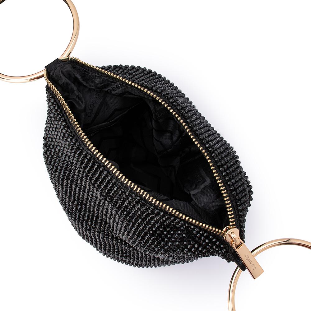 Ellie Crystal Mesh Ring Handle Bag - Black-Olga Berg-Lima & Co