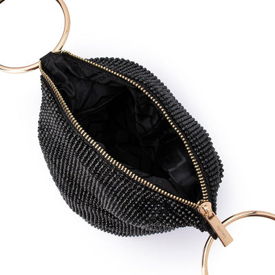 Ellie Crystal Mesh Ring Handle Bag - Black-Olga Berg-Lima & Co
