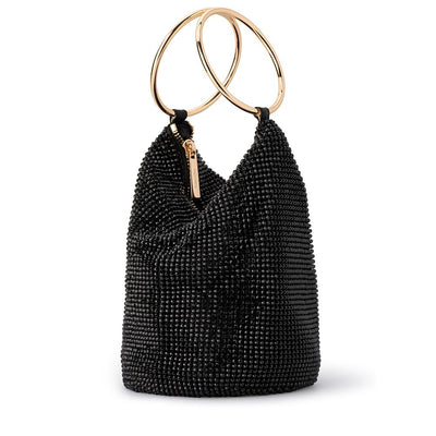 Ellie Crystal Mesh Ring Handle Bag - Black-Olga Berg-Lima & Co