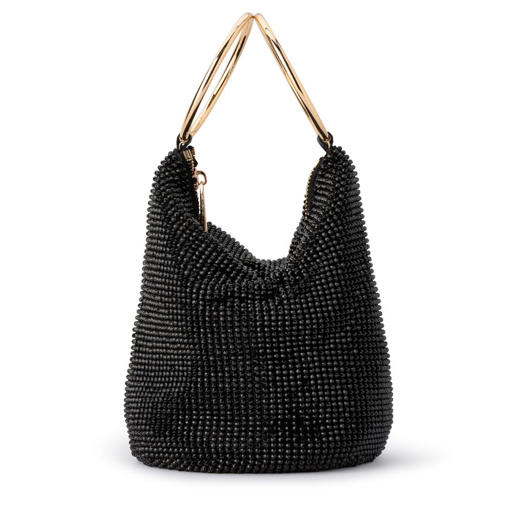 Ellie Crystal Mesh Ring Handle Bag - Black-Olga Berg-Lima & Co