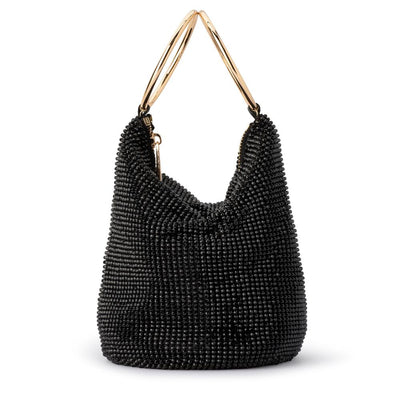 Ellie Crystal Mesh Ring Handle Bag - Black-Olga Berg-Lima & Co