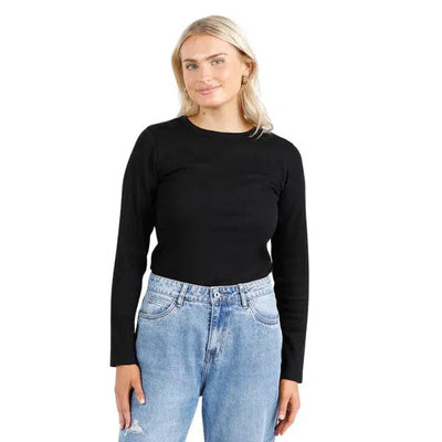 Ellie L/S Rib Tee - Black-Elm Lifestyle-Lima & Co