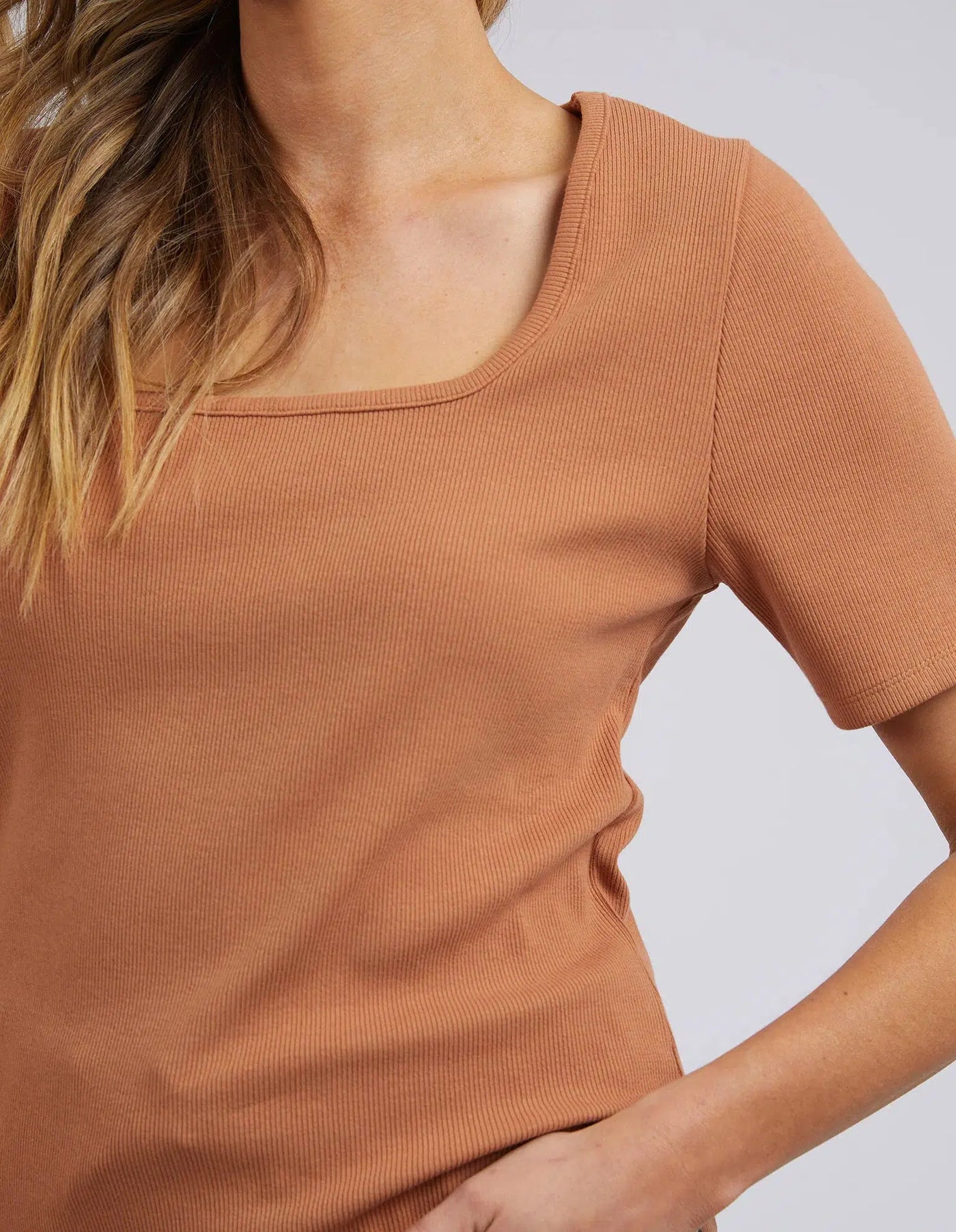 Emmy Rib Tee - Tan-Foxwood-Lima & Co