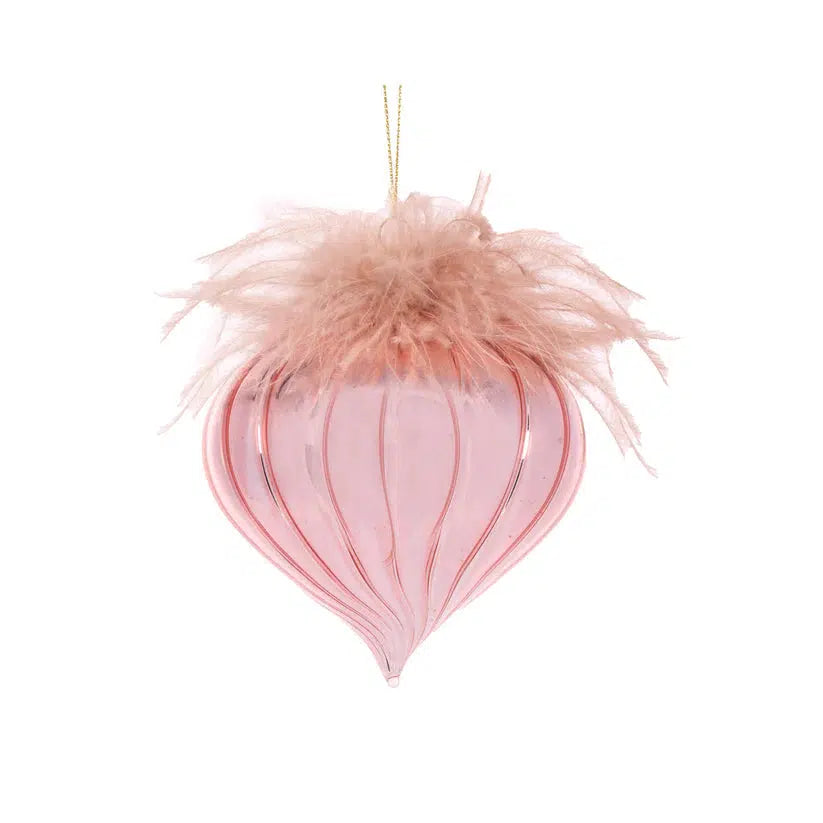 Feather Topped Blush Onion Bauble-Holly and Ivy-Lima & Co