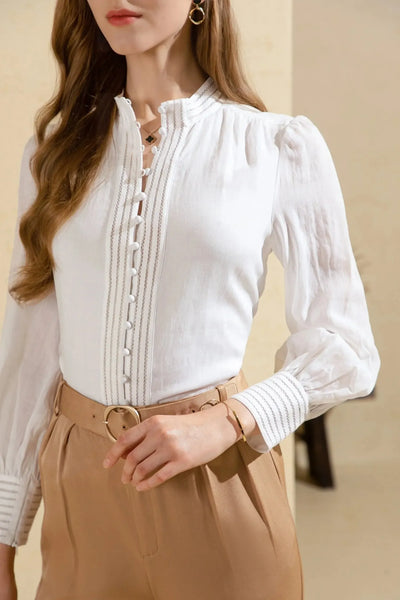 Felice Linen Blouse - White-GDS Australia-Lima & Co