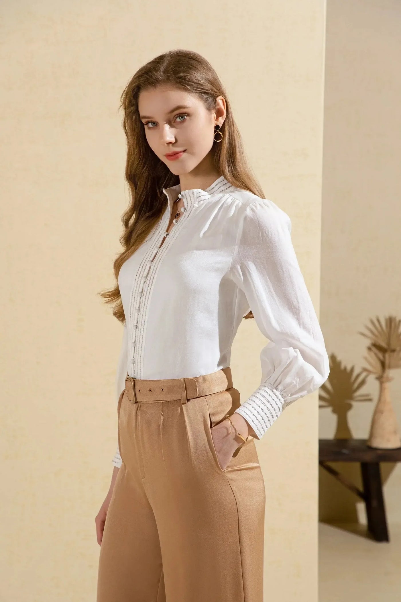 Felice Linen Blouse - White-GDS Australia-Lima & Co