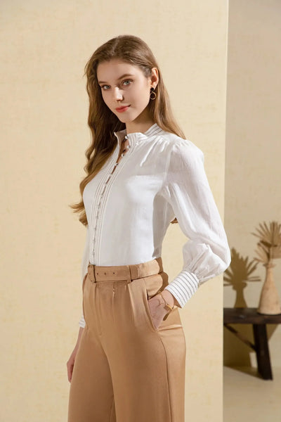 Felice Linen Blouse - White-GDS Australia-Lima & Co