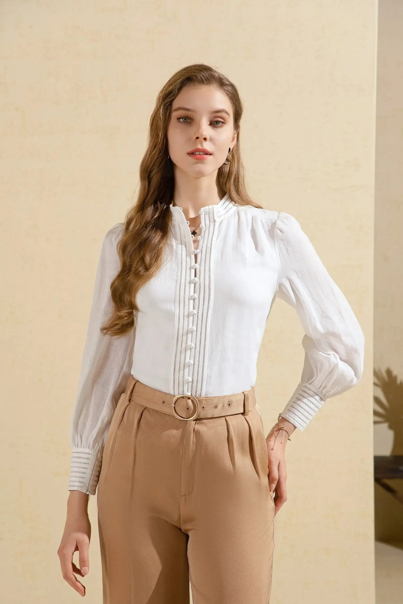 Felice Linen Blouse - White-GDS Australia-Lima & Co