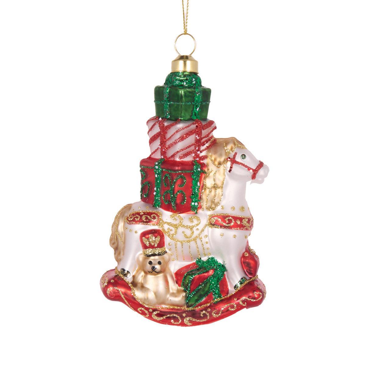 Festive Traditional Rocking Horse Ornament-Holly and Ivy-Lima & Co