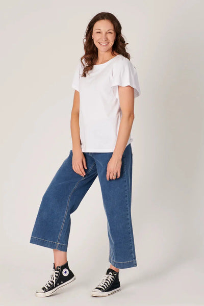 Flutter Sleeve Tee - White-One Ten Willow-Lima & Co