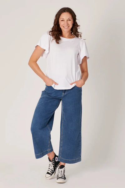 Flutter Sleeve Tee - White-One Ten Willow-Lima & Co