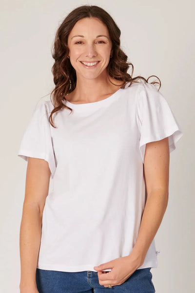 Flutter Sleeve Tee - White-One Ten Willow-Lima & Co
