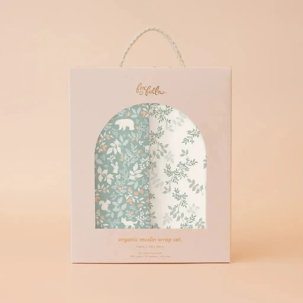 Forest Friends Sage/Cypress Organic Muslin Wrap Set-Fox And Fallow-Lima & Co
