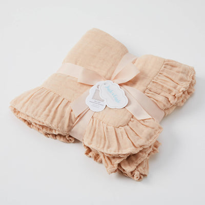 Frill Hem Muslin Blanket - Pink-PILBEAM LIVING-Lima & Co