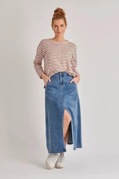 Front Split Maxi Skirt - Mid Blue-One Ten Willow-Lima & Co