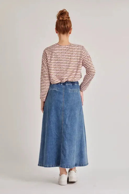 Front Split Maxi Skirt - Mid Blue-One Ten Willow-Lima & Co