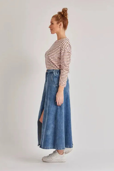 Front Split Maxi Skirt - Mid Blue-One Ten Willow-Lima & Co