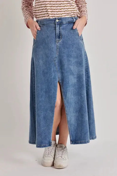 Front Split Maxi Skirt - Mid Blue-One Ten Willow-Lima & Co