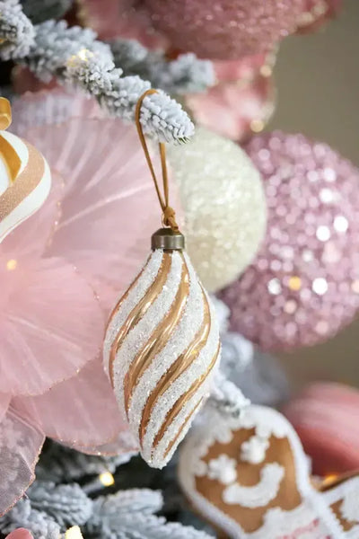 Frosted Gingerbread Swirl Drop Bauble-Holly and Ivy-Lima & Co