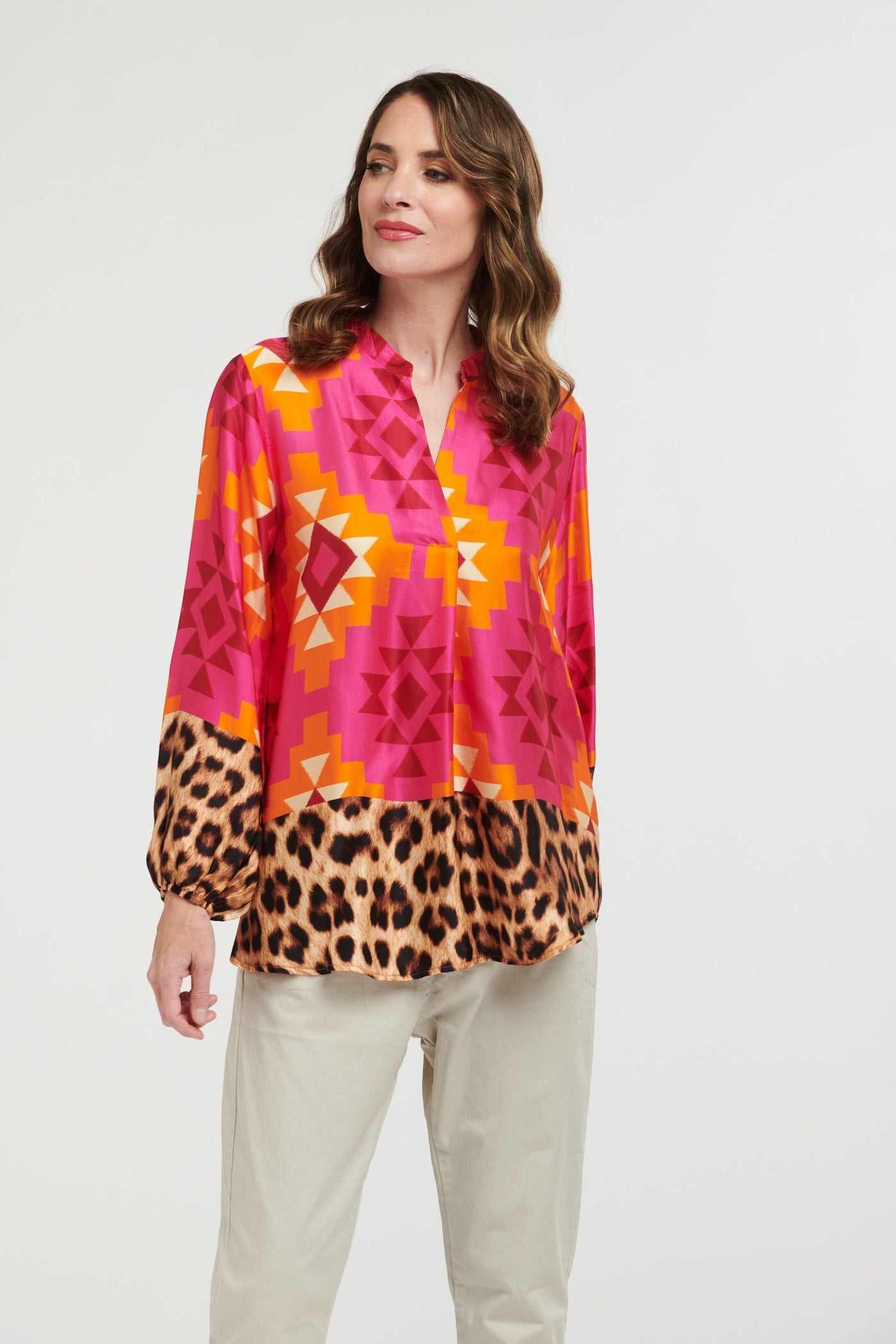 Geometric and Leo Shirt - Orange/Pink-Urban Luxury-Lima & Co