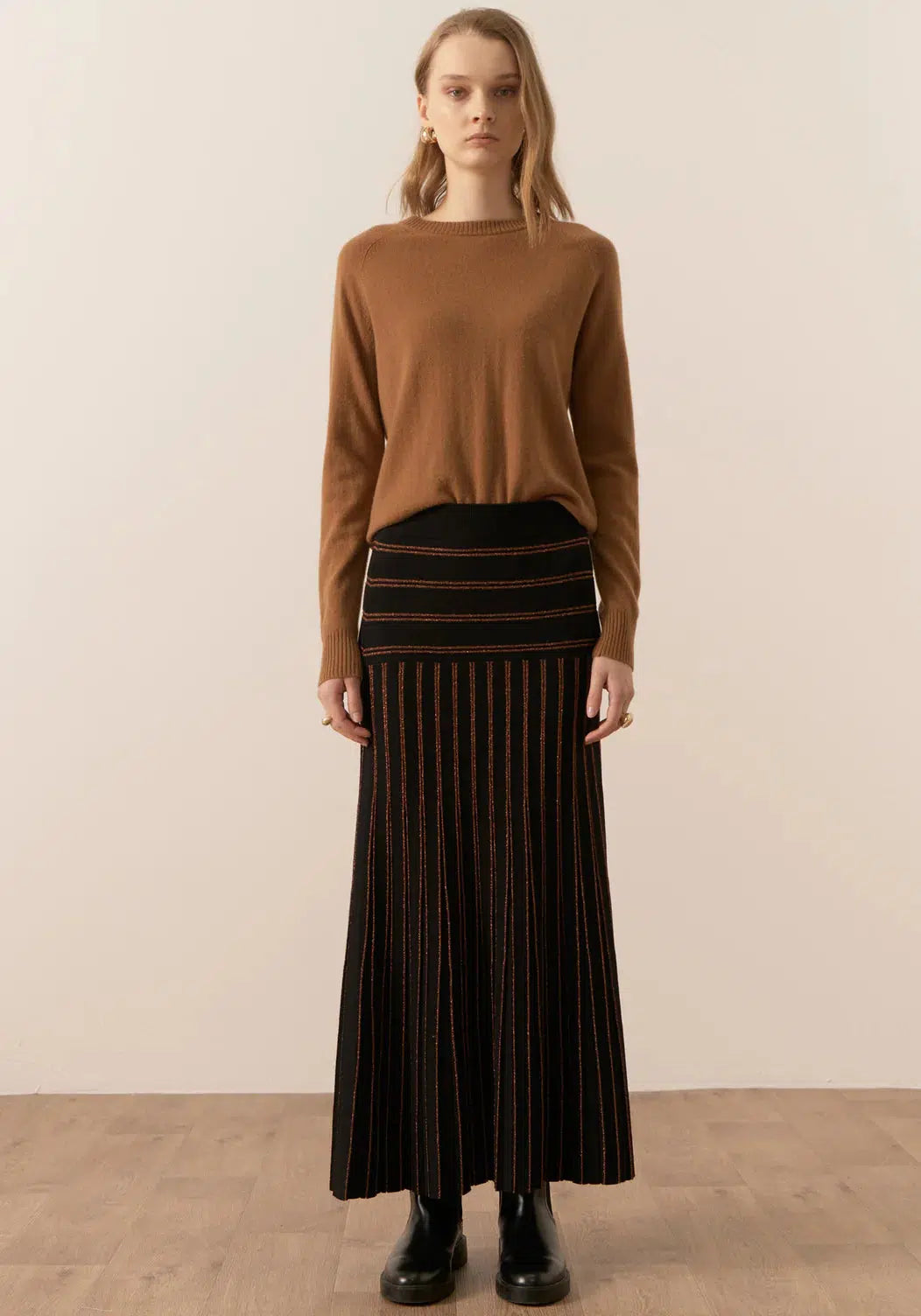 Gizelle Lurex Pleat Skirt - Black/Copper-POL Clothing-Lima & Co