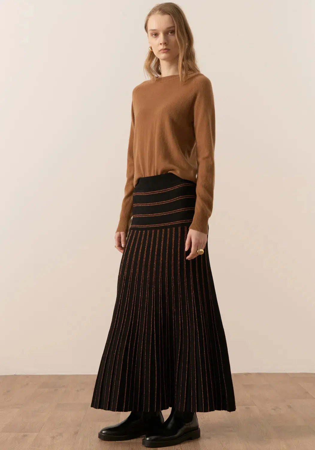 Gizelle Lurex Pleat Skirt - Black/Copper-POL Clothing-Lima & Co