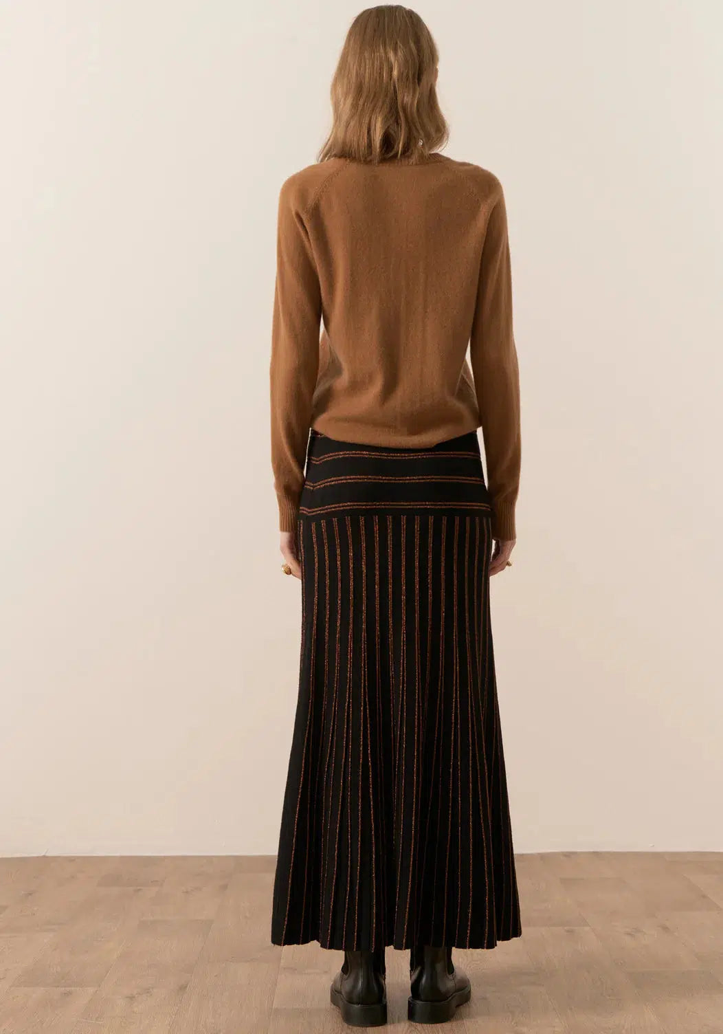 Gizelle Lurex Pleat Skirt - Black/Copper-POL Clothing-Lima & Co
