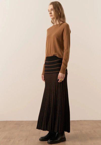 Gizelle Lurex Pleat Skirt - Black/Copper-POL Clothing-Lima & Co