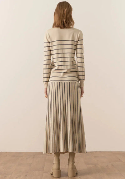 Gizelle Lurex Pleat Skirt - Ivory/Ink-POL Clothing-Lima & Co