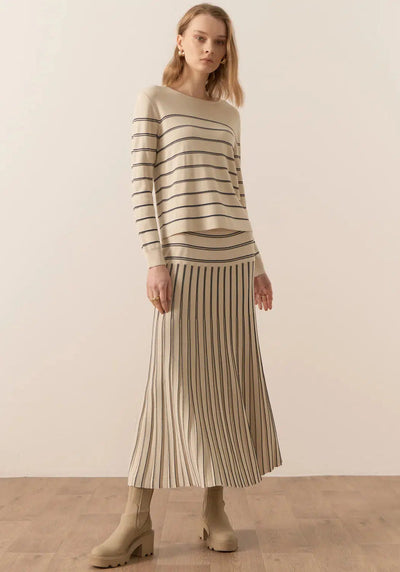 Gizelle Lurex Pleat Skirt - Ivory/Ink-POL Clothing-Lima & Co