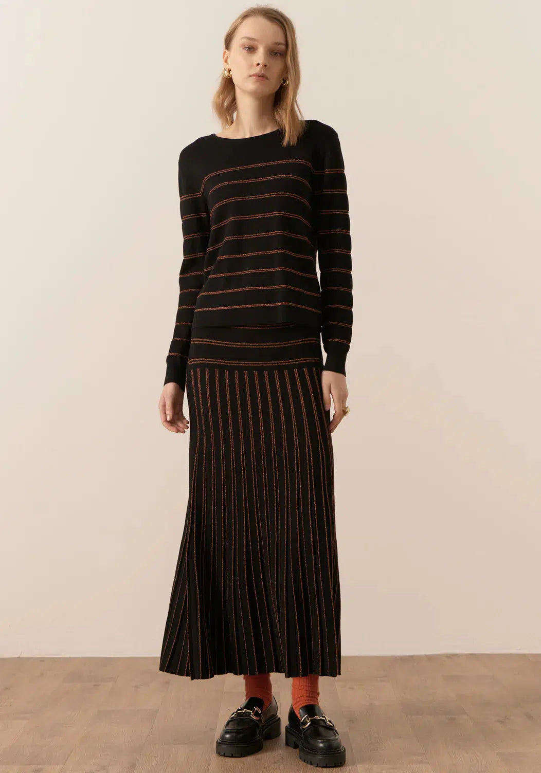 Gizelle Lurex Stripe Knit - Black/Copper-POL Clothing-Lima & Co