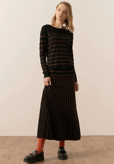 Gizelle Lurex Stripe Knit - Black/Copper-POL Clothing-Lima & Co