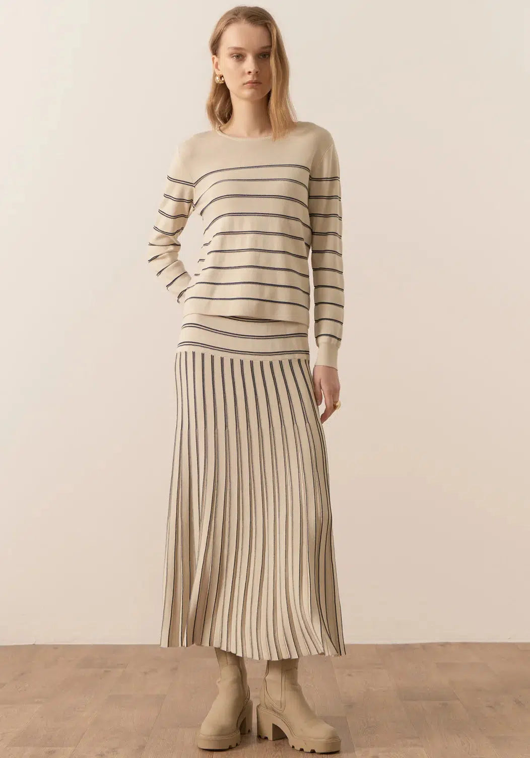 Gizelle Lurex Stripe Knit - Ivory/Ink-POL Clothing-Lima & Co