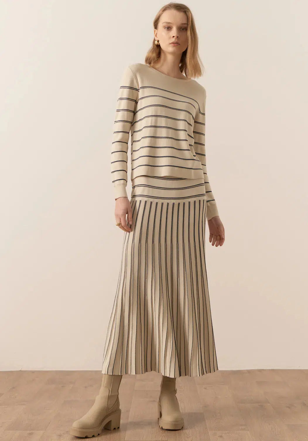 Gizelle Lurex Stripe Knit - Ivory/Ink-POL Clothing-Lima & Co