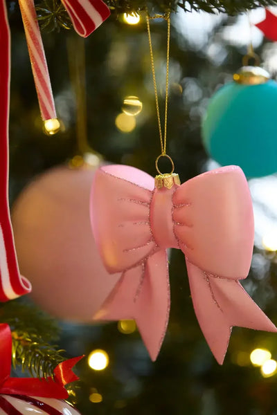 Glass Pink Bow Hanging-Holly and Ivy-Lima & Co