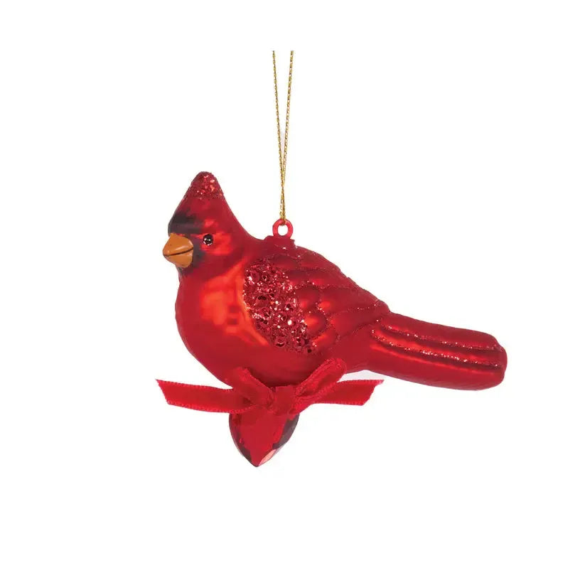 Glass Red Cardinal Hanging-Holly and Ivy-Lima & Co