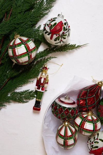 Glass Traditional Nutcracker With Staff Hanging-Holly and Ivy-Lima & Co