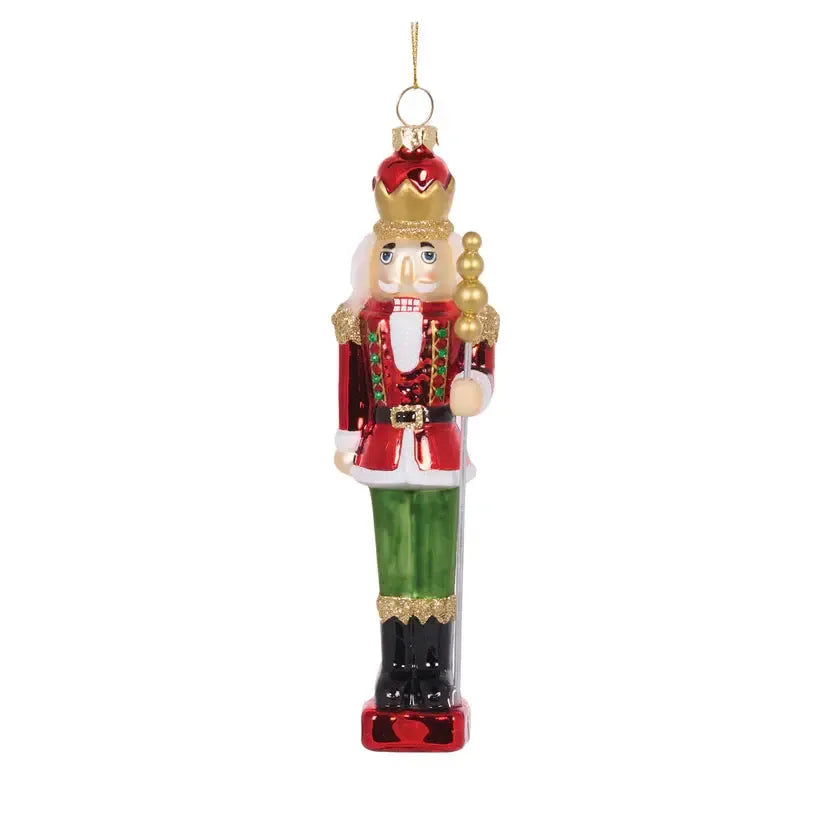 Glass Traditional Nutcracker With Staff Hanging-Holly and Ivy-Lima & Co