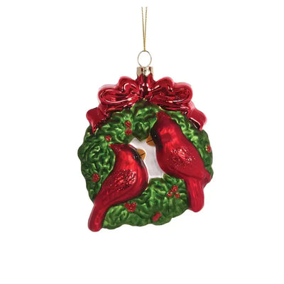 Glass Twin Cardinal Hanging-Holly and Ivy-Lima & Co