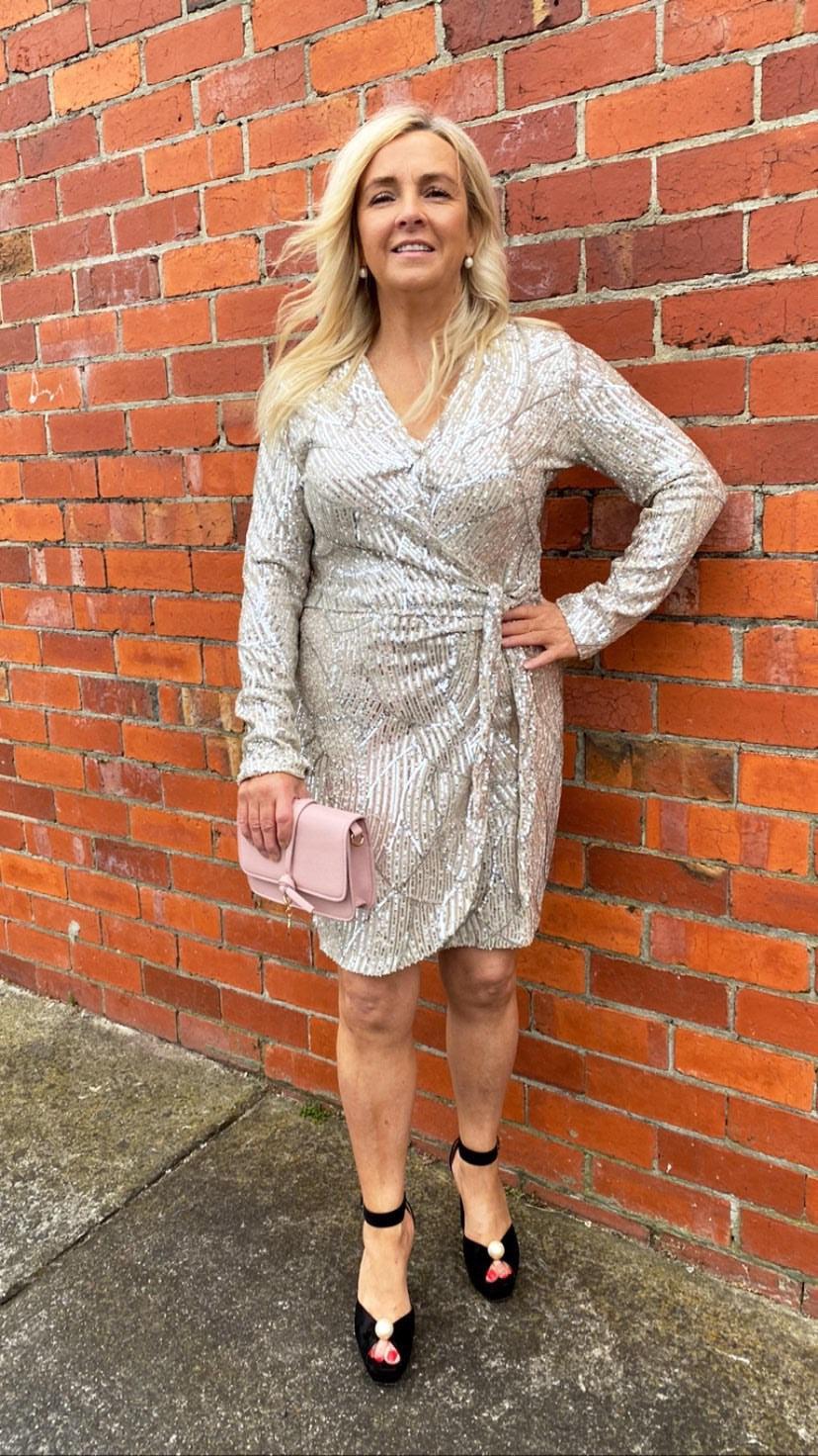 Gloria Sequin Wrap Dress - Champagne-The Others-Lima & Co