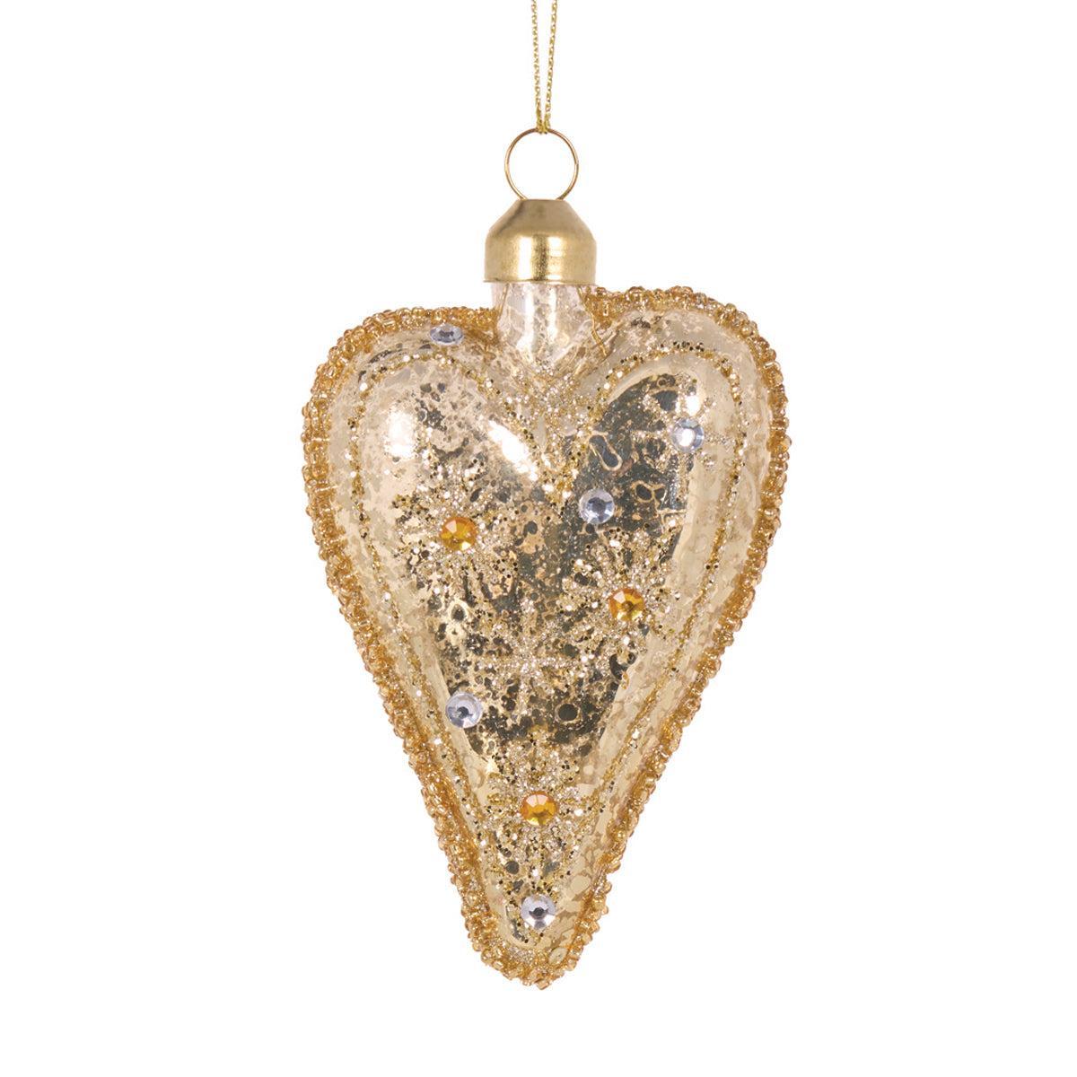 Gold Beaded Heart Ornament-Holly and Ivy-Lima & Co