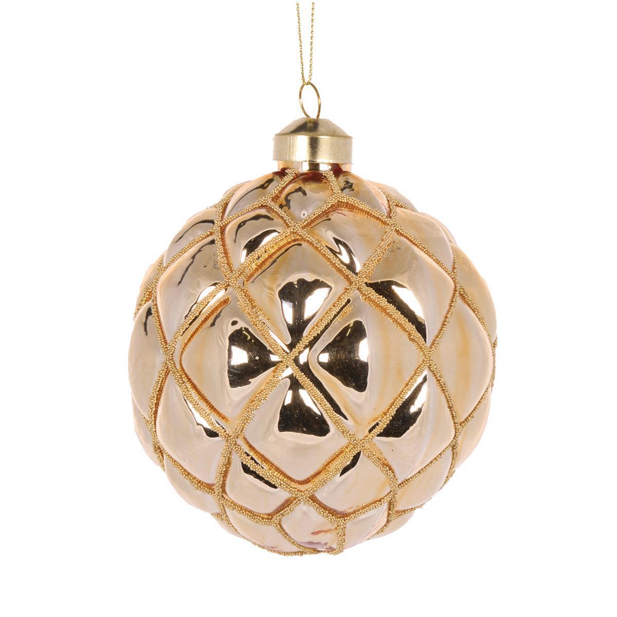 Gold High Shine Quilt Bauble-Holly and Ivy-Lima & Co