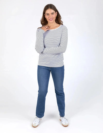 Hayley Rib L/S Tee - White with Navy Stripe-Elm Lifestyle-Lima & Co